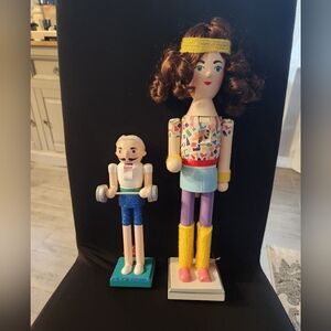Wooden Fitness Nutcracker Figurines - Multicolor Set X2 Gag Gifts White Elephant